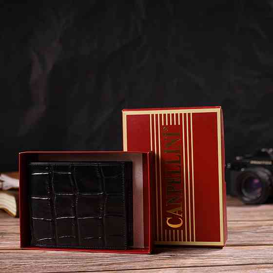 Модний гаманець для чоловіків з натуральної шкіри з тисненням під крокодила Чорний (CANPELLINI) Київ