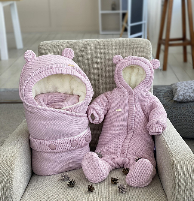 Зимовий комплект на виписку (конверт + комбінезон) Мишутка розмір 68 см Kid's Fantasy Рожевий Кривий Ріг - фото 1