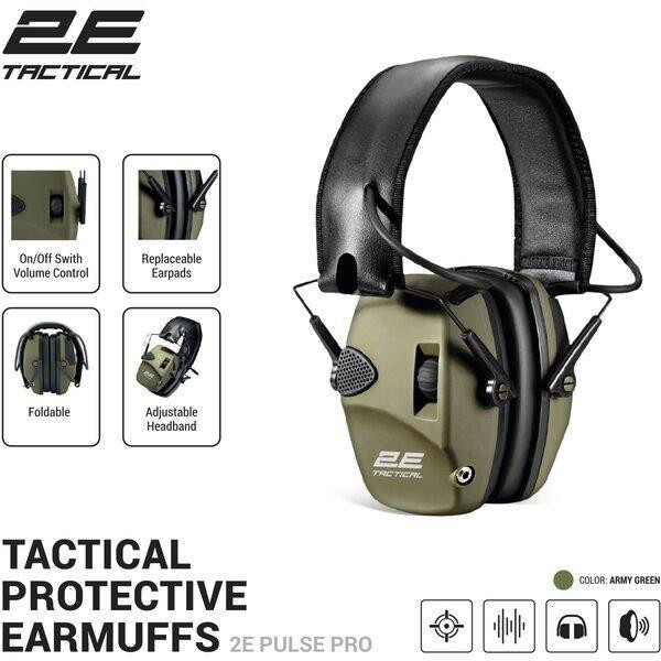 Тактические защитные наушники 2E Pulse Pro Army Green NRR 22 dB, активные Киев - изображение 1