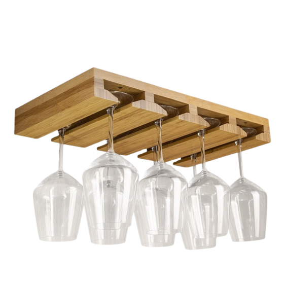 Бамбуковая подвесная полка для бокалов, органайзер подвесной для бара и кухни из бамбука для бокалов 12 шт на ножке Каменец-Подольский