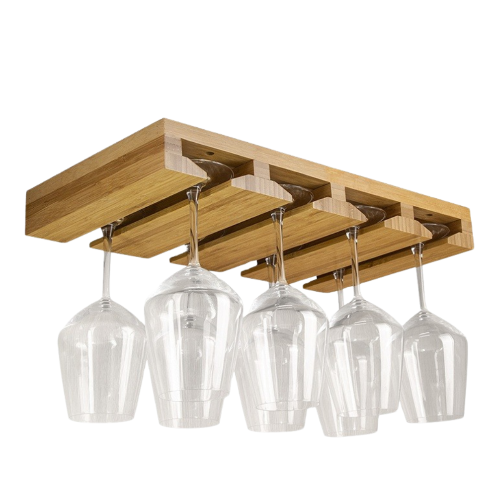 Бамбуковая подвесная полка для бокалов, органайзер подвесной для бара и кухни из бамбука для бокалов 12 шт на ножке Каменец-Подольский - изображение 2