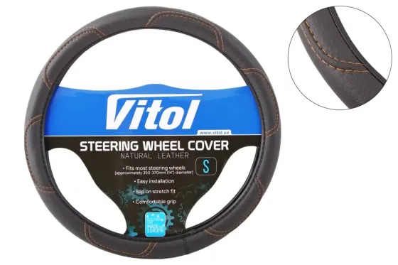 Оплітка на кермо S Vitol F-16113-S чорний під шкіру (коричнева нитка) Вінниця