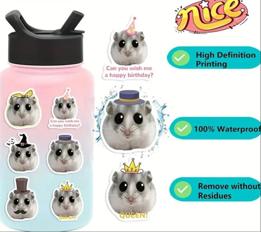 Набір із 50 стікерів "Сумний Хом'як Мем", Водонепроникні вінілові естетичні наклейки з хом'яком. Київ - фото 3