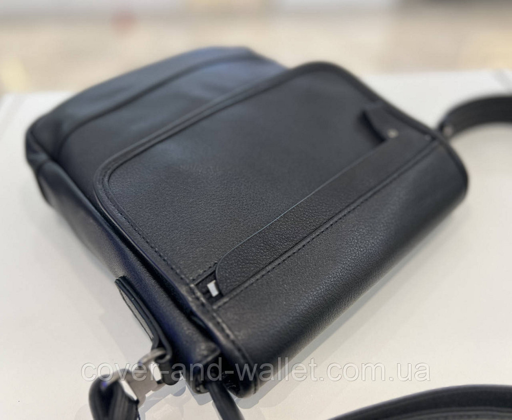 Оригинальная мужская сумка на плечо из натуральной черной кожи с навесным клапаном ST 7008 Киев - изображение 5