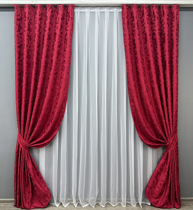 Комплект готовых штор VR-Textil Жаккард № 1739ш Рубиновый 150х285 см 2 шт (33-0641) Киев - изображение 2