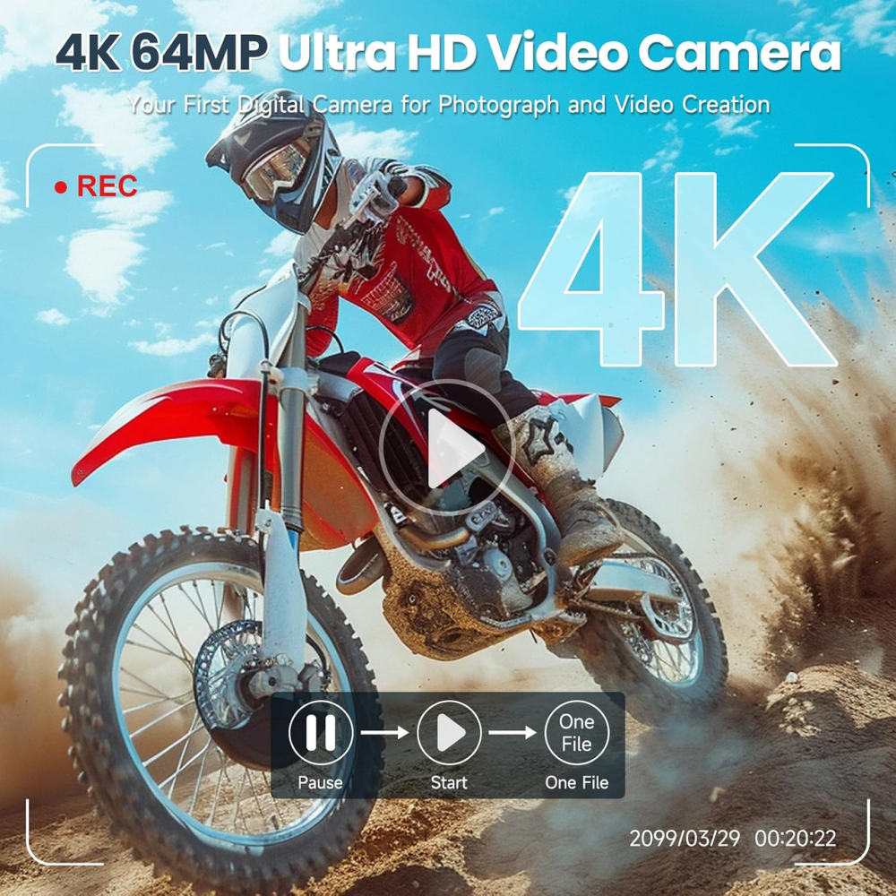 Цифрова камера Wevoor A62 4K 64 МП, автофокус, Dual Camera, 18x Zoom, 2000 мАг + карта 64 ГБ, чорна Київ - фото 6