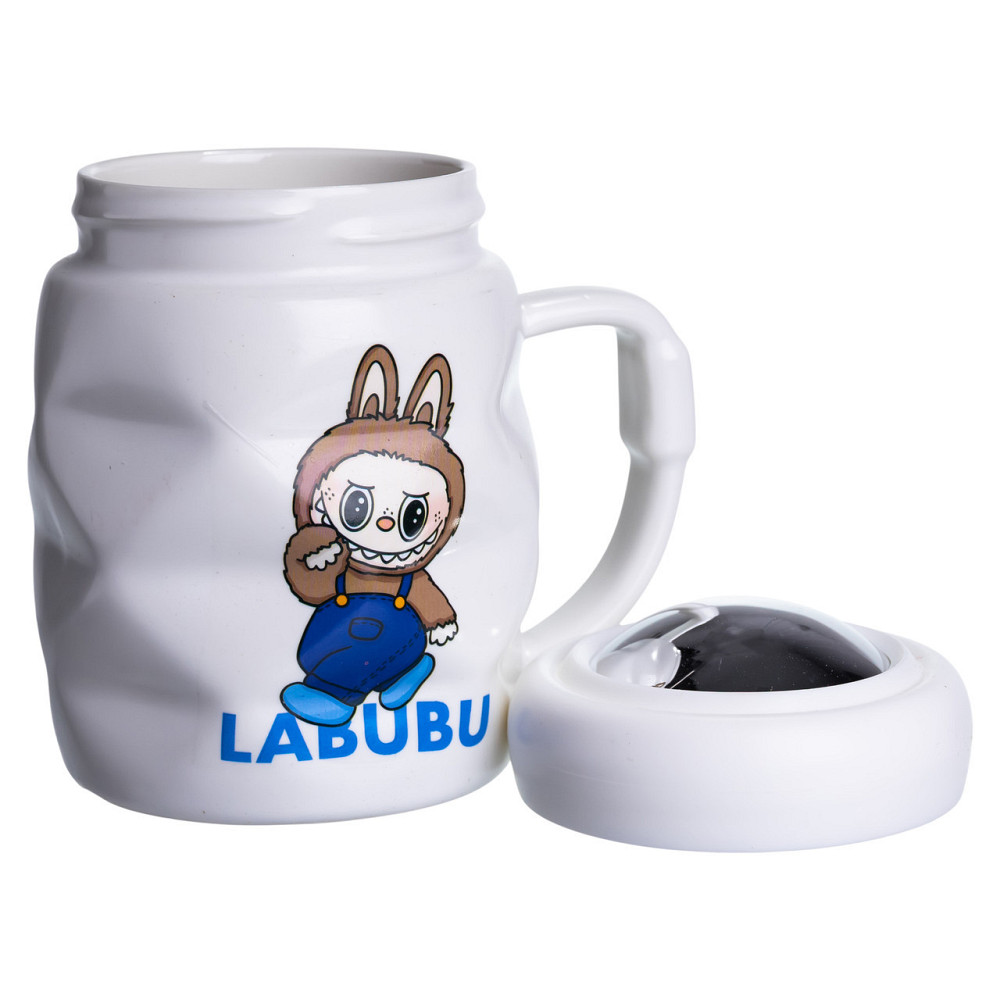 Чашка порцелянова з кришкою Labubu 400 (мл) подарункова кружка прикольна чашка для дітей на подарунок Білий з синім FM-54A SBR Київ - фото 4