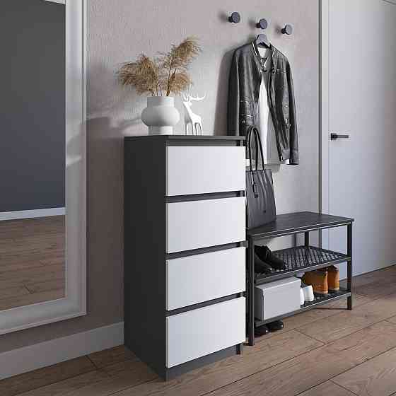 Комод VAYS R-17 Антрацит-Білий фасад, на 4 шухляди без ручок, вузький, ЛДСП 40×40×98 см - для передпокою, спальні, коридору Львів