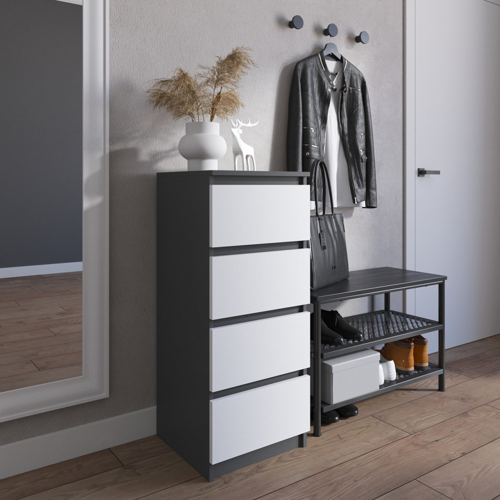 Комод VAYS R-17 Антрацит-Білий фасад, на 4 шухляди без ручок, вузький, ЛДСП 40×40×98 см - для передпокою, спальні, коридору Львів - фото 1