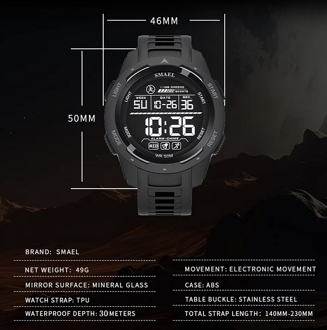 Часы мужские тактические Smael Brutto Pro Черный Винница - изображение 16