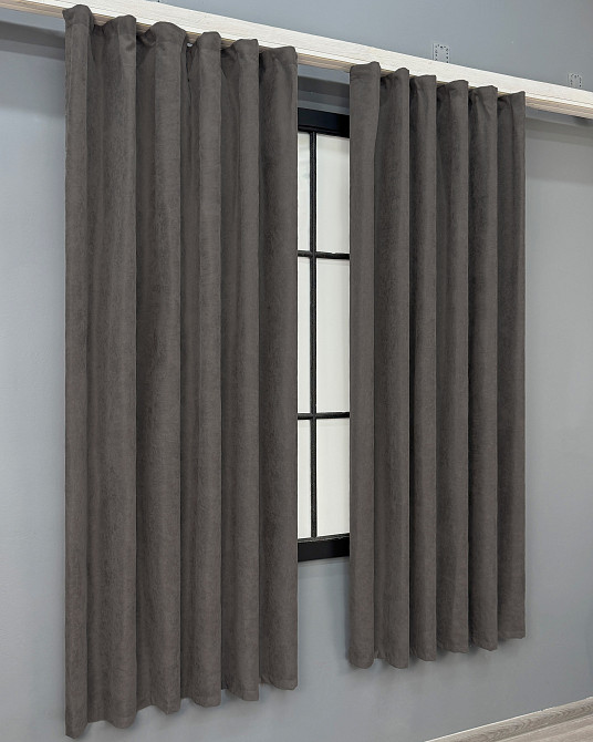 Комплект коротких штор VR-Textil Мікровелюр Petek YL № 1711ш Темно-сірий 130х170 см 2 шт (35-0456) Київ - фото 3