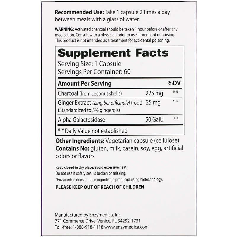 Активированный кокосовый уголь Enzymedica Activated Coconut Charcoal+ 60 капсул Киев - изображение 2