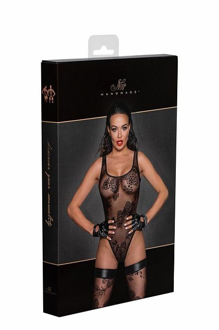 Боди Noir Handmade F242 Tulle body with patterned flock embroidery, L Sex Aura Киев - изображение 7