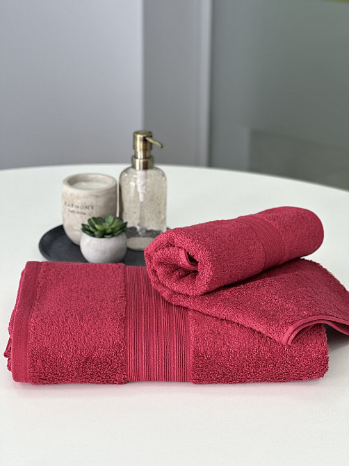 Комплект рушників Ideal Textile з бордюром 2 шт (50х90см + 70х140см) 500 г/м2 (56860401) Бордовий Чернівці - фото 5