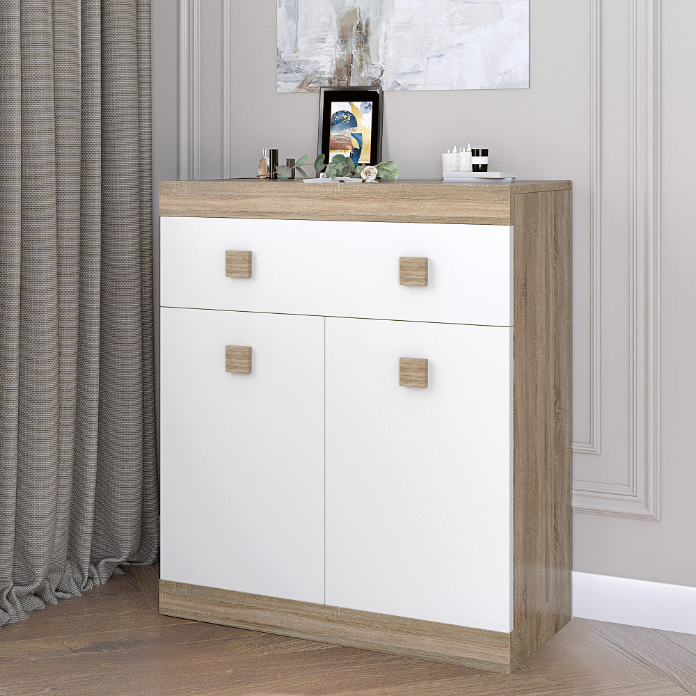 Комод з дверима та ящиком Еверест Соната-4 80х38х94 дуб сонома + білий (DTM-2065) Львів - фото 1