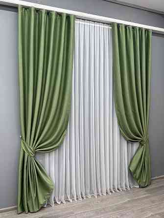Комплект готовых штор VR-Textil Шенилл однотонный № 1684ш Зеленый 100х270 см 2 шт (31-987) Киев
