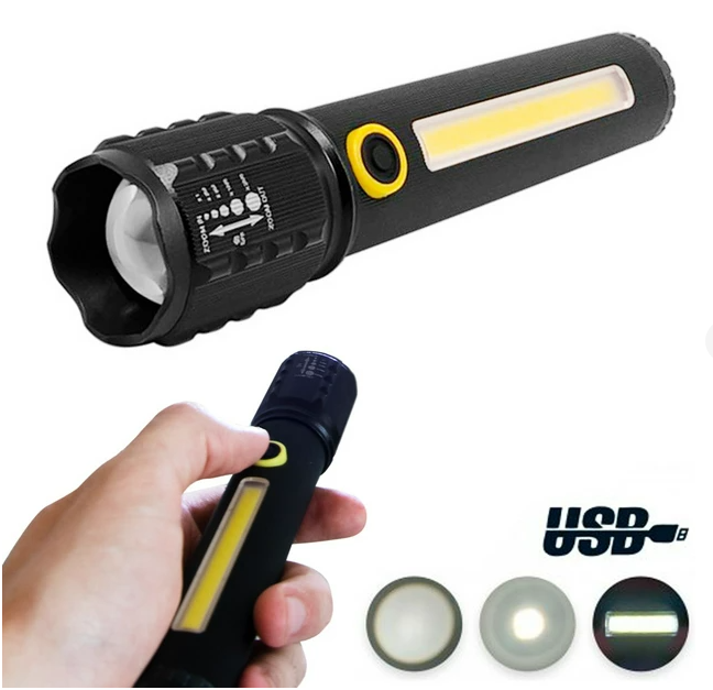 Кишеньковий ліхтарик Police BL-C72-P50-COB 1000Lm із зумом, 3 режими, вбудований акумулятор та USB заряджання Одеса - фото 2