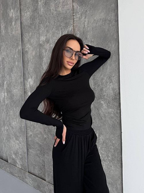 Жіночий стильний базовий костюм із м'якої еластичної тканини. Чорний, 42/44 Одеса - фото 5