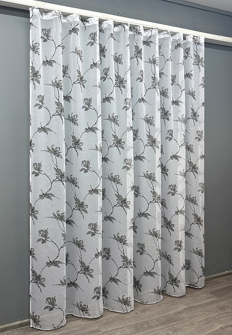 Тюль VR-Textil 1861т Flora Батист Белый с серым 300х270 см (42-0824) Киев - изображение 3