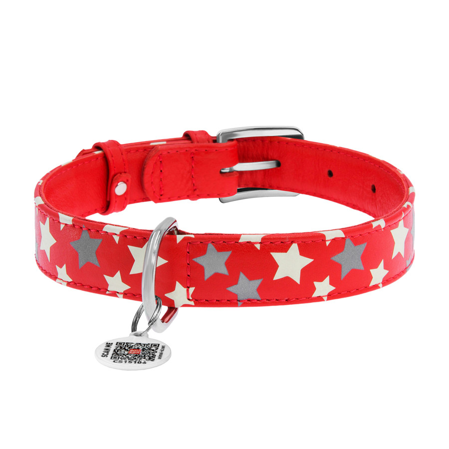 Нашийник для собак шкіряний WAUDOG Glamour з QR паспортом, візерунок "Зірочка", світлонакопичув Коломия - фото 3