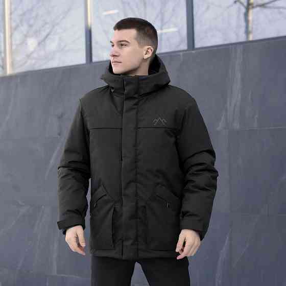 Чорна чоловіча парка зимова з капюшоном Pobedov Navy Київ