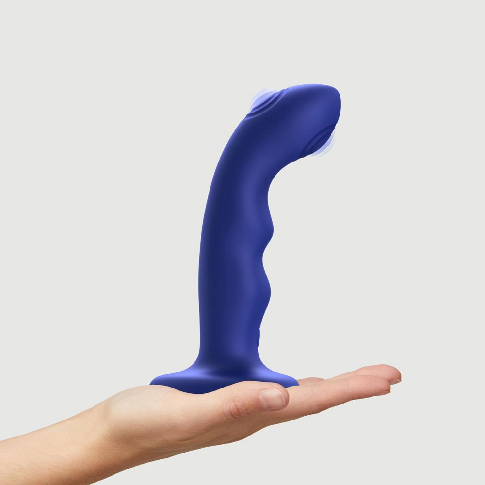 Насадка для страпона з подвійною точковою пульсацією Strap-On-Me TAPPING DILDO WAVE – NIGHT BLUE, М Sex Aura Київ - фото 4