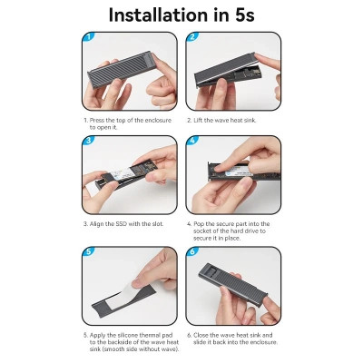 Кишеня зовнішня Vention SSD M.2 (NVME) M-key USB Type-C 3.2 10Gbps Heat Sink Aluminum (KPKH0) Вінниця - фото 4