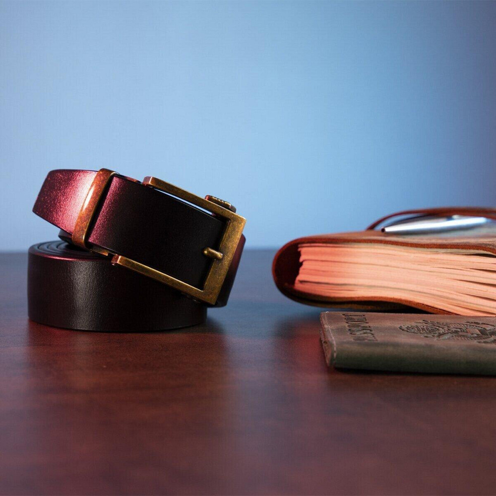 Ремінь з натуральної шкіри з ретро латунною пряжкою Чорний (Vintage) Київ - фото 3