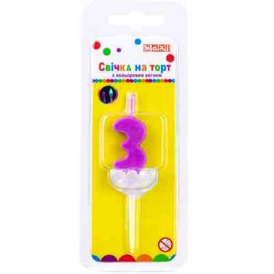 Свічка Maxi двостороння "3" з кольоровим вогнем, розмір 20*8*40 мм (MX622093-3) Вінниця