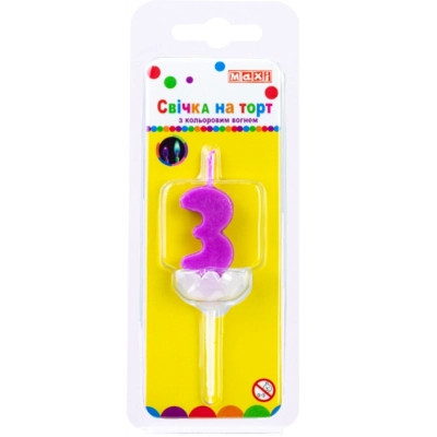 Свеча Maxi двостороння "3" з кольоровим вогнем, розмір 20*8*40 мм (MX622093-3) Винница - изображение 1