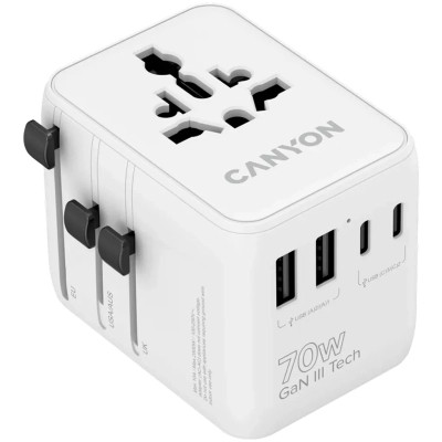 Зарядний пристрій Canyon OnTour 70 3xUSB-C + 2xUSB-A EU/UK/US/AUS 70W White (CNS-TA70W1006W) Вінниця - фото 1