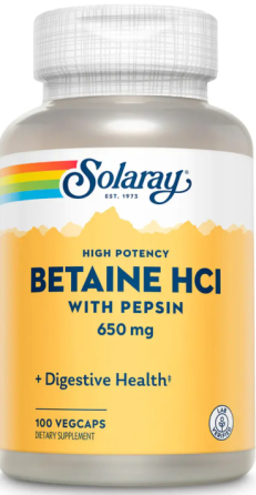 Бетаин HCL и пепсин Solaray High Potency Betain HCl with Pepsin 650mg 100 раст капс Киев