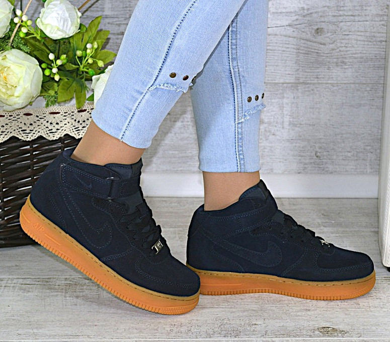 Термо Кросівки Nike Високі Сині Жіночі Форси Замшеві Найк Єврозима (розміри: 37,38,39,40,41) Дніпро - фото 9