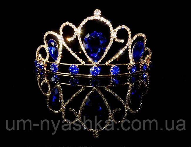 Диадема на обруче Корона золотая с синими камнями Кривой Рог - изображение 2