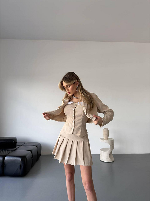 Женский стильный костюм тройка: пиджак, корсет и юбка вельвет Одесса - изображение 4