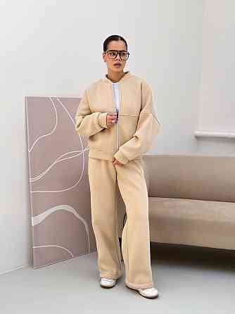 Жіночий костюм теплий з широкими штанами Молочний 48/52 Харків