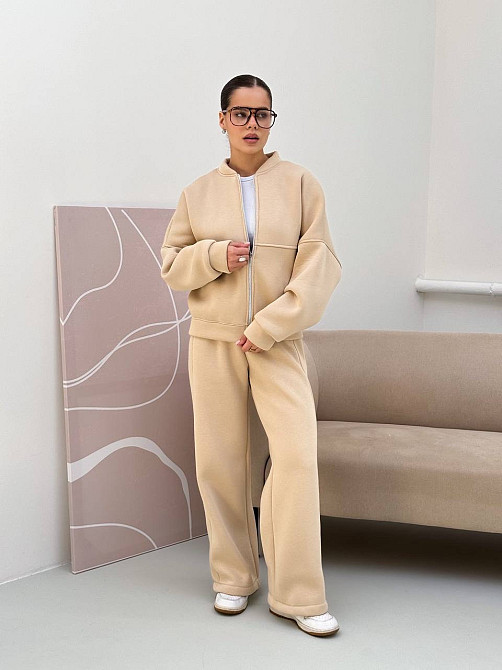 Жіночий костюм теплий з широкими штанами Молочний 48/52 Харків - фото 1