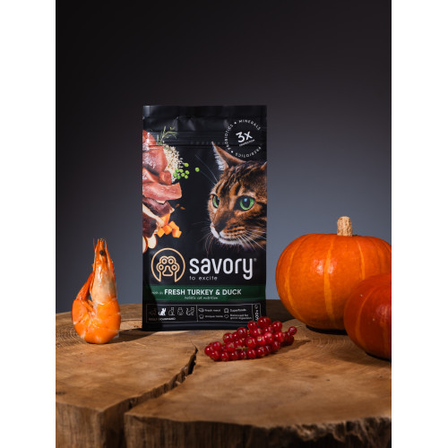 Корм сухий Savory Adult Cat Gourmand Fresh Turkey and Duck для дорослих котів зі свіжою індичкою і качкою 400 г Київ - фото 7