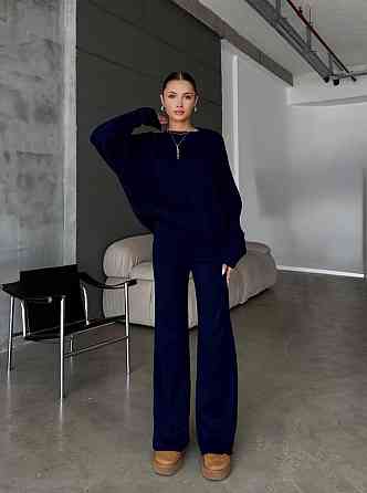 Женский уютный базовый костюм двойка из турецкой ангоры-кашемир Синий, 46/48 Одесса
