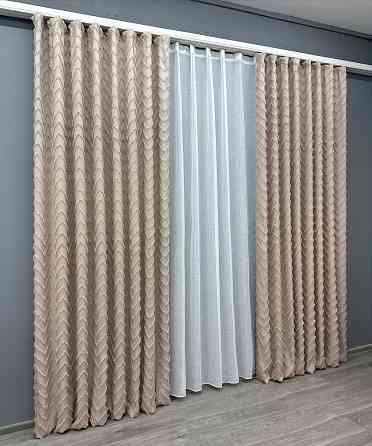 Комплект штор VR-Textil Лен Букле 200х270 2шт и Тюль 500х270 1813ш-115т Пудровый с белым 71-039/6 Киев