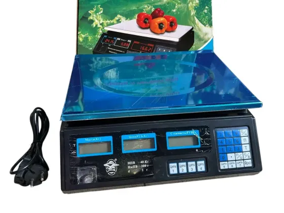 Ваги електронні торгові 55 кг з подвійним дисплеєм, нержавіюча платформа, знімна тара, акумулятор Одеса