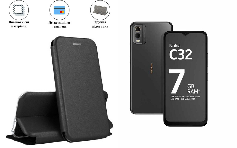 Чохол-книжка з силіконом для Nokia C32, чорний Київ - фото 1