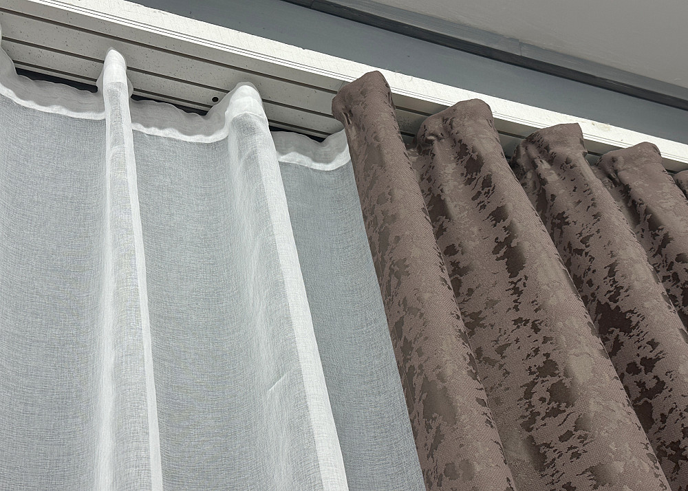 Комплект штор VR-Textil Лен Мрамор 150х270 2шт и Тюль 500х270 1718ш-1276т Какао с белым 71-014/4 Киев - изображение 8