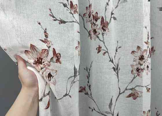 Тюль VR-Textil 1539т Flora Батист Білий з теракотово-сірим 400х270 см (42-1178) Київ