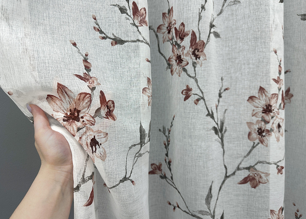Тюль VR-Textil 1539т Flora Батист Белый с терракотово-серым 400х270 см (42-1178) Киев - изображение 4