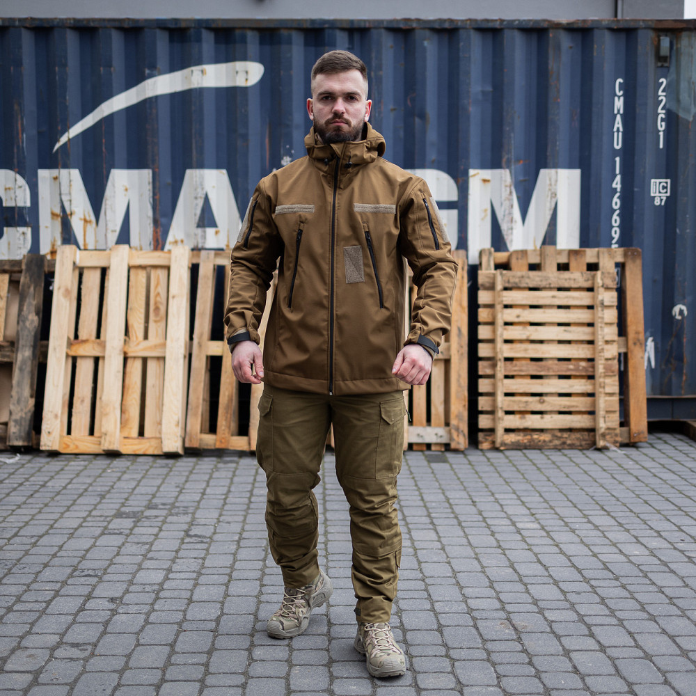 Чоловіча армійська демісезонна куртка койот Soft Shell, військова куртка софт шел з капюшоном Львів - фото 7
