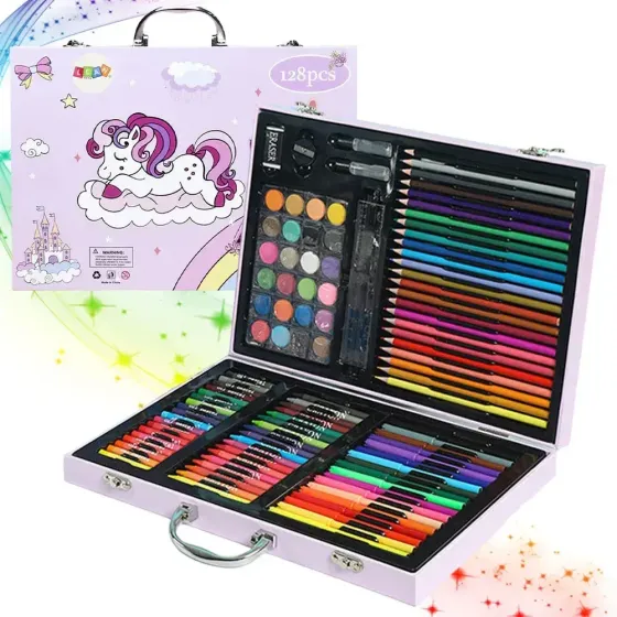 Набор для рисования в кейсе 128 предметов Розовый Коломыя