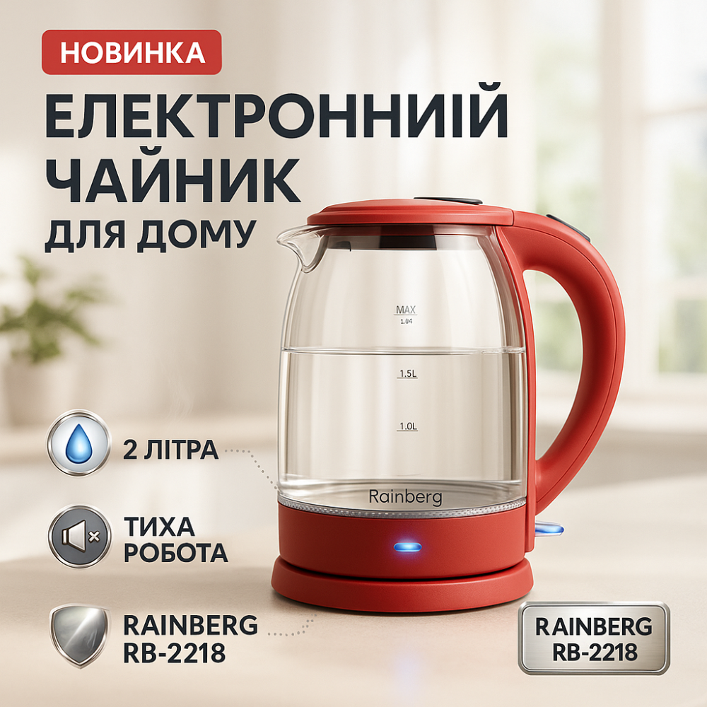 Электрический чайник с минимальным временем кипячения Rainberg, Электрочайник качественный с подсветкой QO-28 Львов - изображение 13