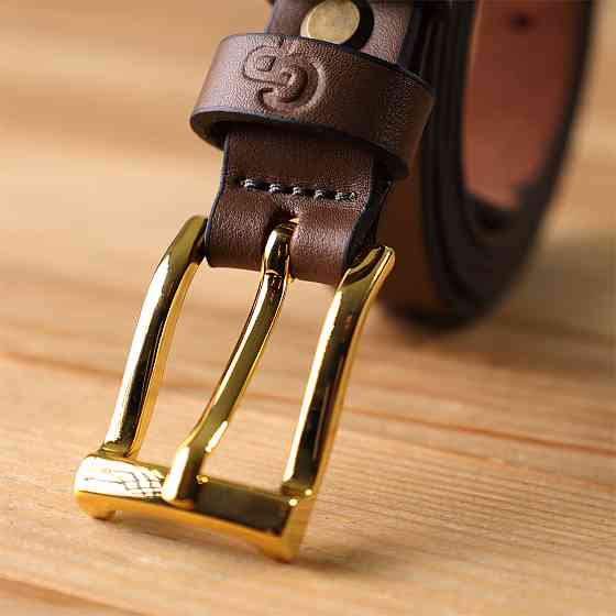 Модный узкий кожаный ремень для женщин Светло-коричневый (GRANDE PELLE) Киев