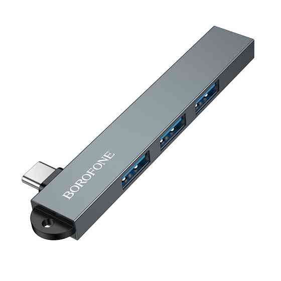 USB-хаб BOROFONE FH1A 4-in-1 converter(Type-C to USB2.0*3+USB3.0) Metal Gray Одеса